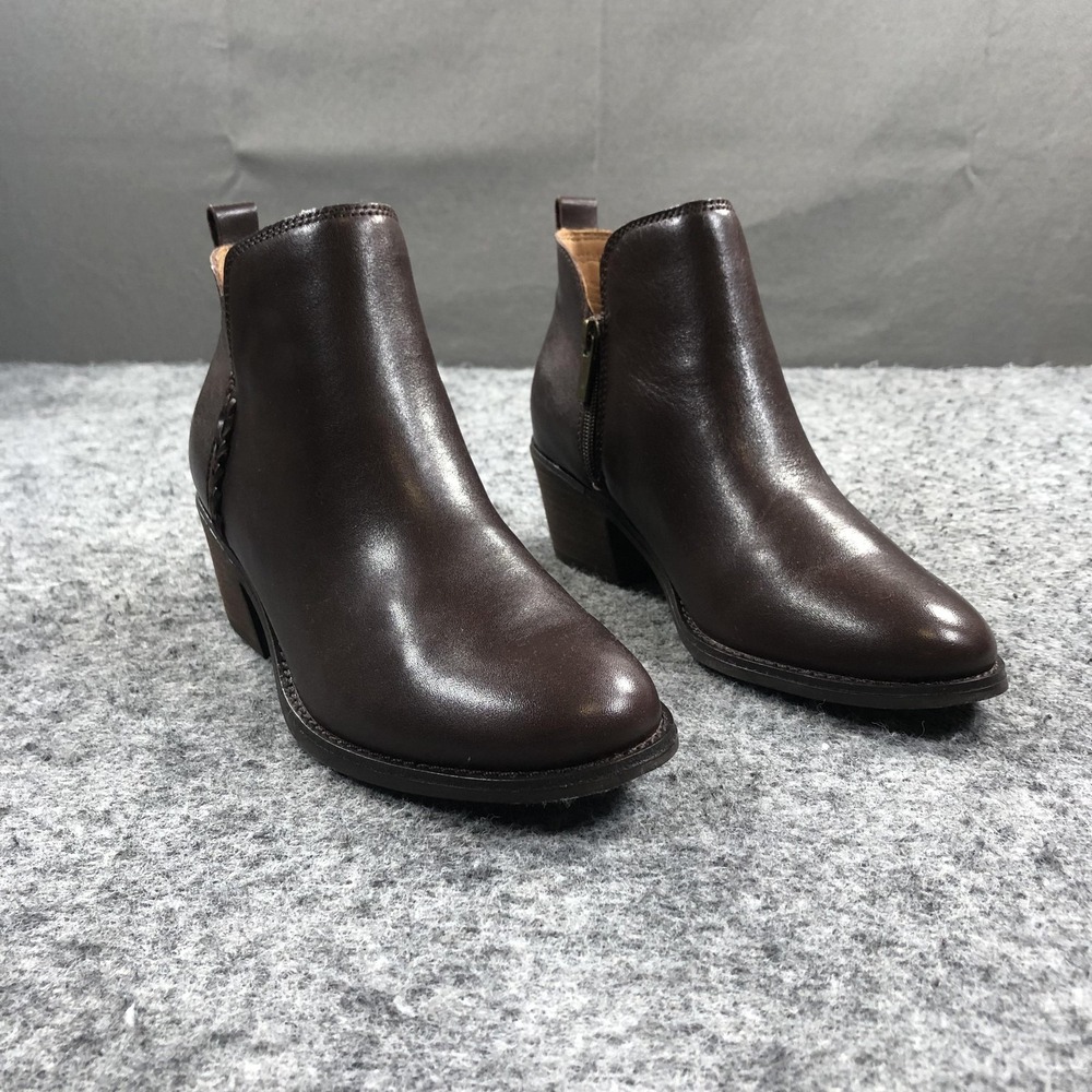 Earth Etmarisole Boots Womens 7 Brown Leather Zip Ankle Booties Block Heel